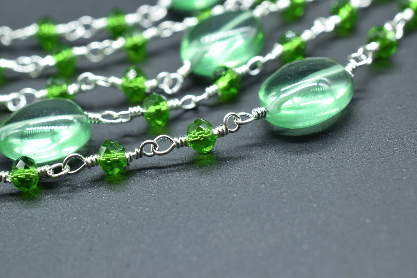 Green chalcedony Smooth Oval Shape Chain, Silver Wire Plated Rosary Beaded Chain,Chain Per Foot,Gemstone Beads,Topaz Rosary Beaded Chain