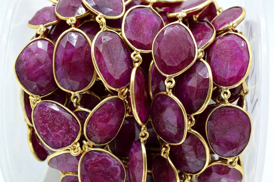 Ruby connector link Chain-Ruby Bezel Chain,Ruby free Shape Connector Chain,Ruby station link chain,Ruby handmade link chain,Ruby connectors