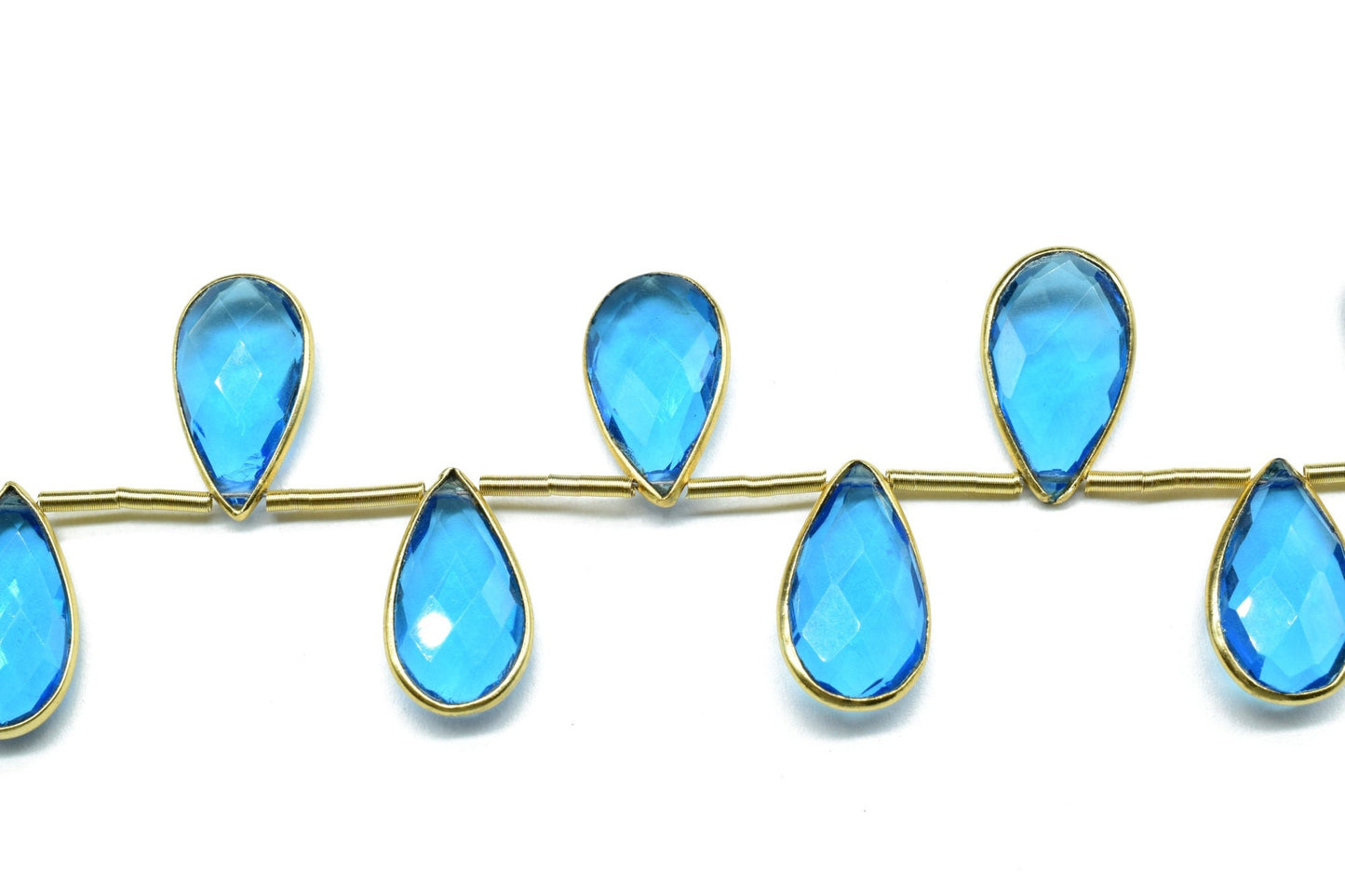 London Blue topaz Pear Shape Gold Plated Bezel strand,10x18mm pear Charms Making Jewelry Findings Supply, Topaz charms strands,