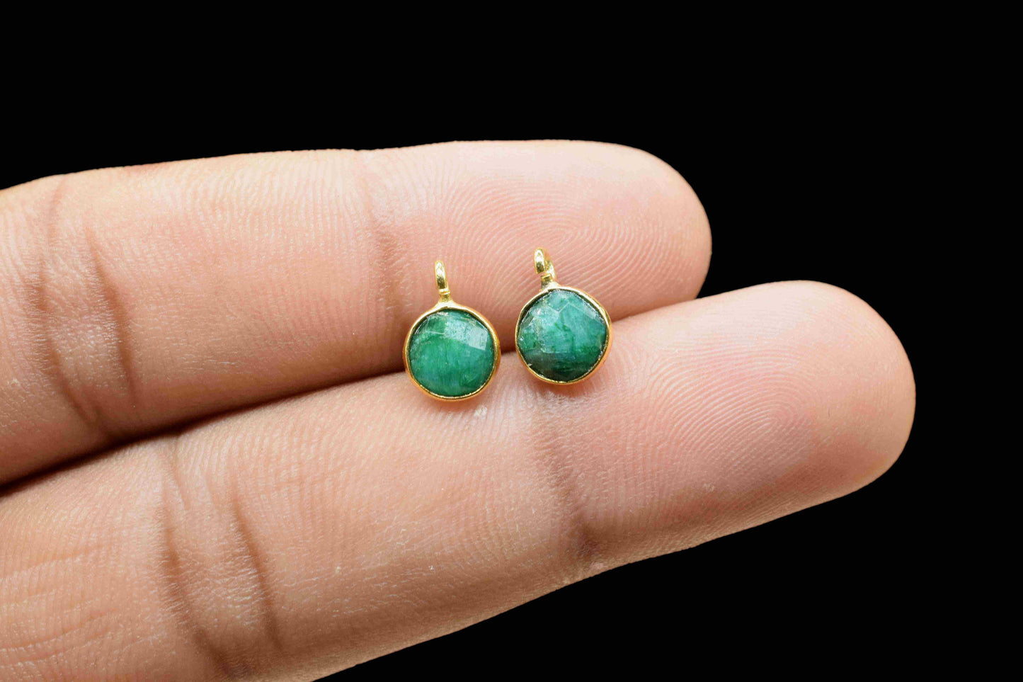 Emerald 6mm Round Earring Connector,Jewelry Making,Emerald connectors stud,Gold Plated Earring Connector,Gemstone Link Connector,Round Studs