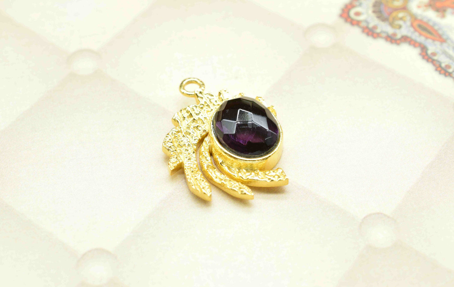 Amethyst  Pendant ,  Gemstone Handmade Pendant , Bulk Gemstone Pendant , Gold Plated Connectors ,Single Bail Gemstone Connector Charm