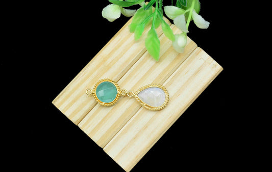 Moonstone  Pendant Charms , Aqua Chalcedony Dangle Earring Component , Multi Gemstone Dangle Earring , Component Jewelry , B'day Gift