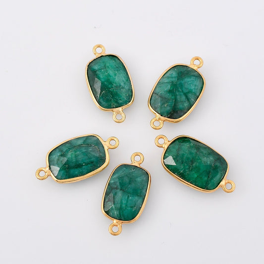 Emerald 10x14mm Bezel Charm Connector,Rectangle Shape Gold Plated bezel,Gold Vermeil Bezel,Emerald jewelry making charm,Gold-Filled bezel