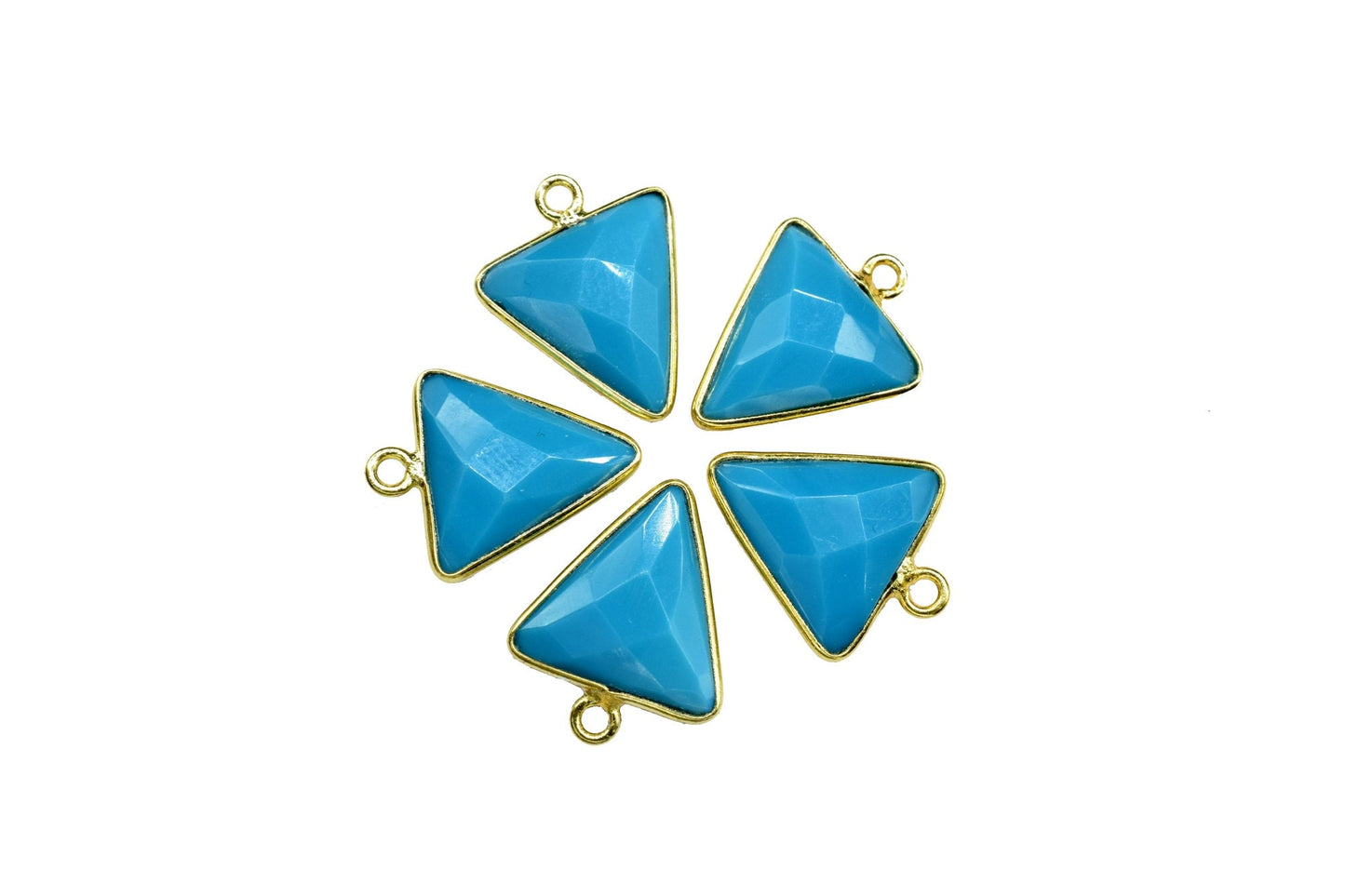 Blue Turquoise 12mm Triangle shape single bail connector, Silver Plated bezel,Turquoise Pendant,Turquoise gold plated bezel,Turquoise charm