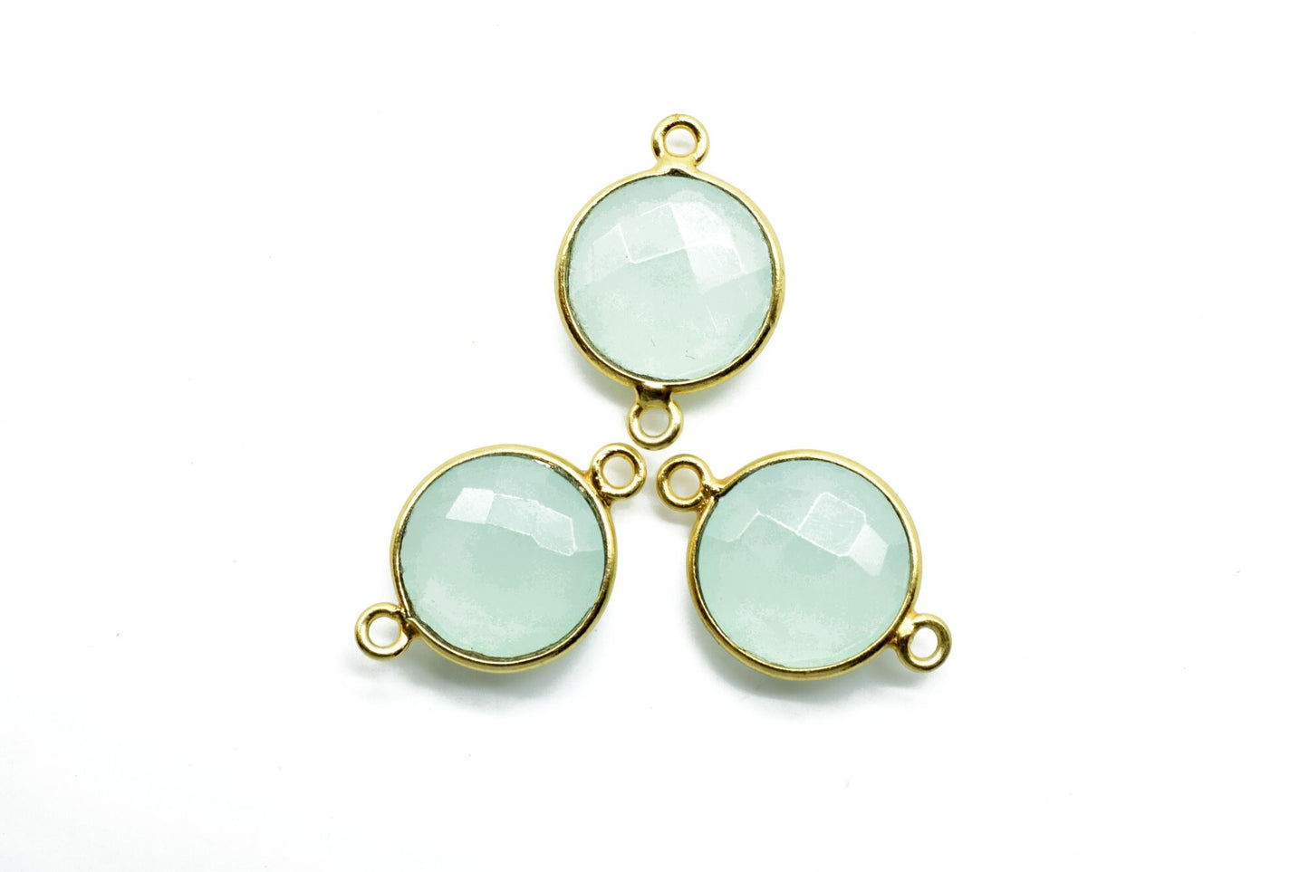 Aqua Chalcedony 12mm Round double bail connectors,Aqua Chalcedony Gold Plated Gemstone Bezel Connector,Aqua chalcedony Double Loop connector