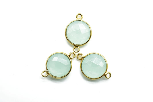 Aqua Chalcedony 12mm Round double bail connectors,Aqua Chalcedony Gold Plated Gemstone Bezel Connector,Aqua chalcedony Double Loop connector