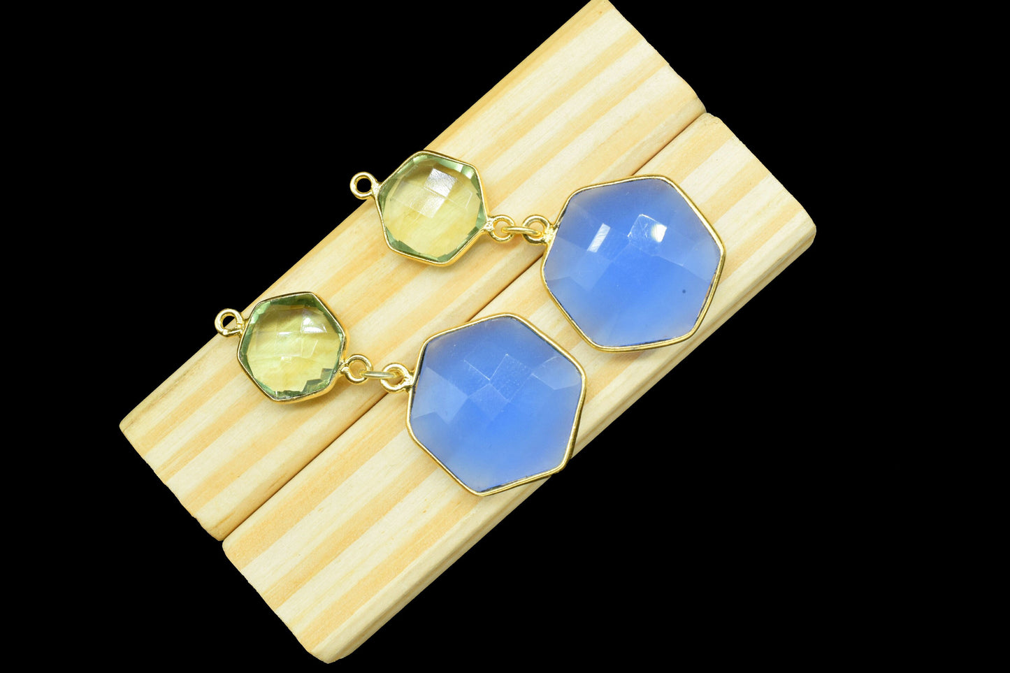 Blue chalcedony Dangle Component Charms,Multi Stone Dangle Earring,Handmade Necklace Connector,Green Amethyst pendant,Gemstone Bezel pendant