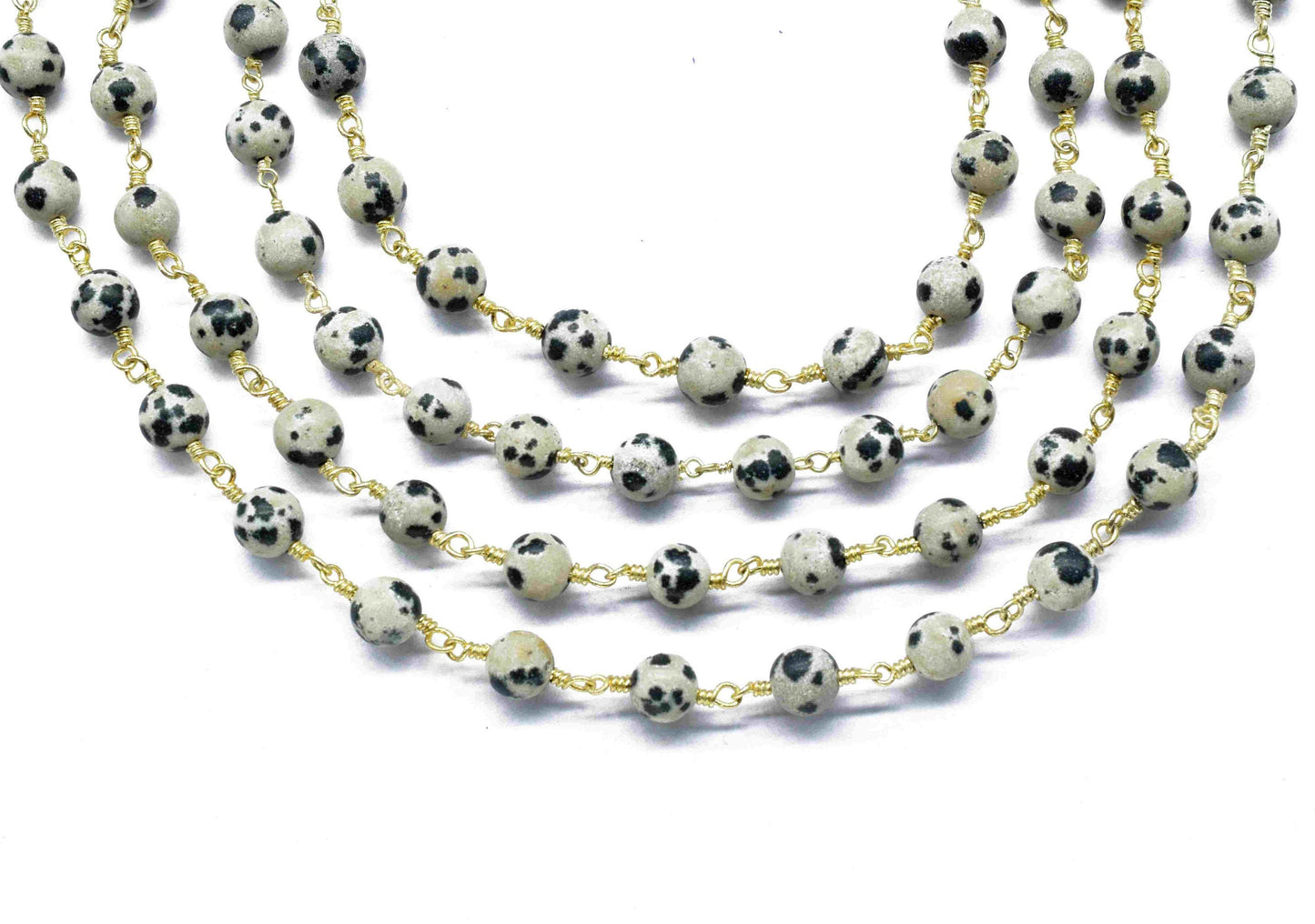 Dalmatian jasper 6mm Round Smooth Chain,Gemstone Beaded Rosary Chain,Beads Rosary chain Necklace,Dalmatian jasper Wire Wrapped Rosary Chain