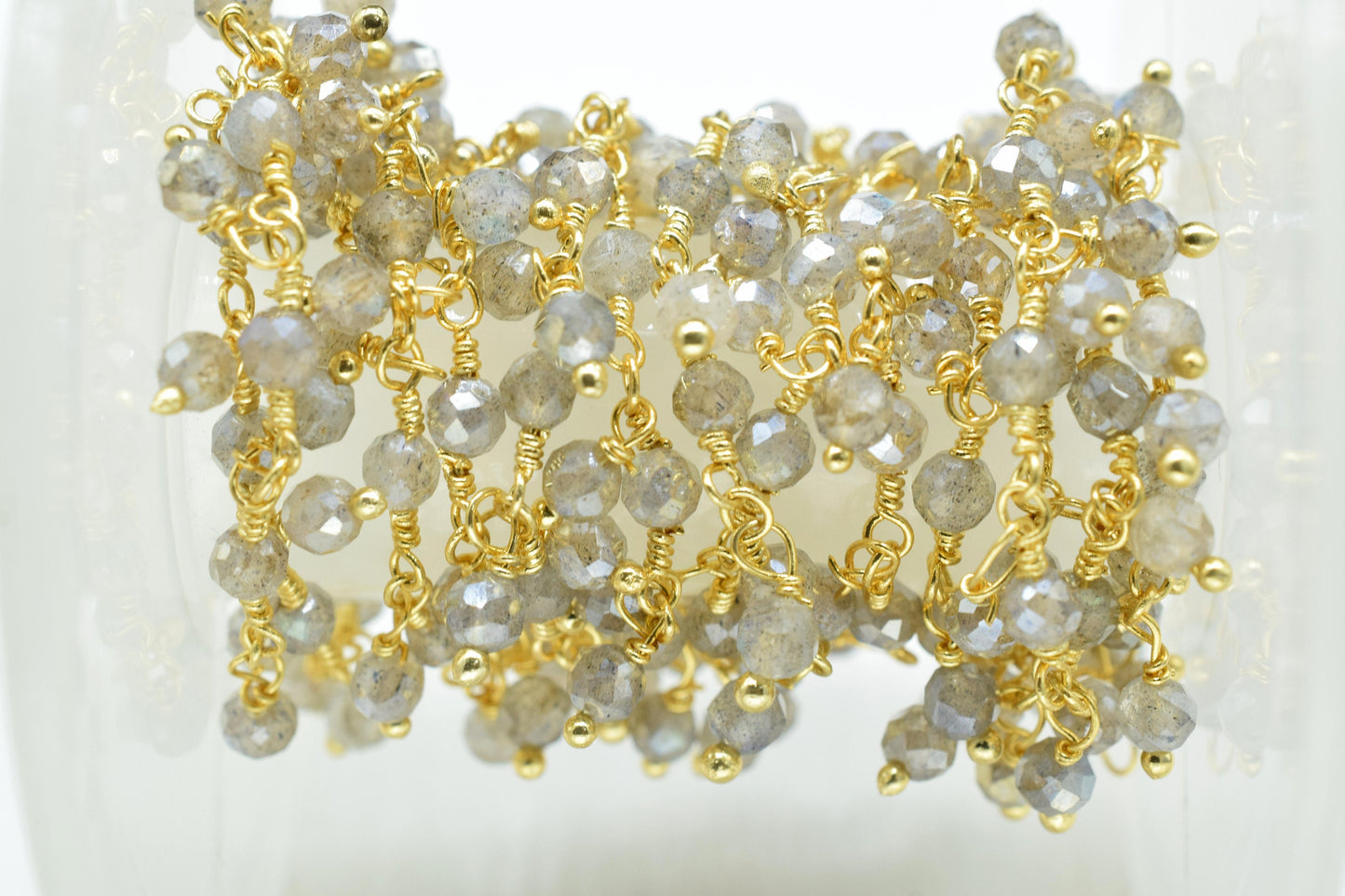 Labradorite Cluster Rosary Chain,Wire Wrapped Necklace Chain,Labradorite Coted Beads Dangling Chain,Gemstone Rosary Chain,Handmade Jewelry