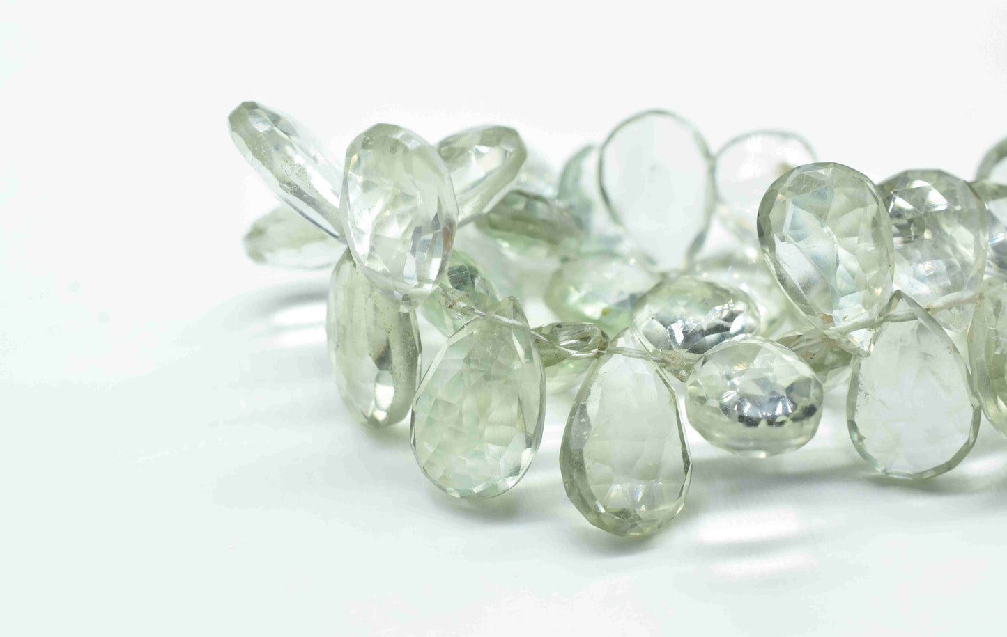Green Amethyst Beads Strands,Teardrop Shape Necklace,Natural Stone Faceted Briolettes,Handmade Beads jewelry,Station Link,Fine Quality Beads