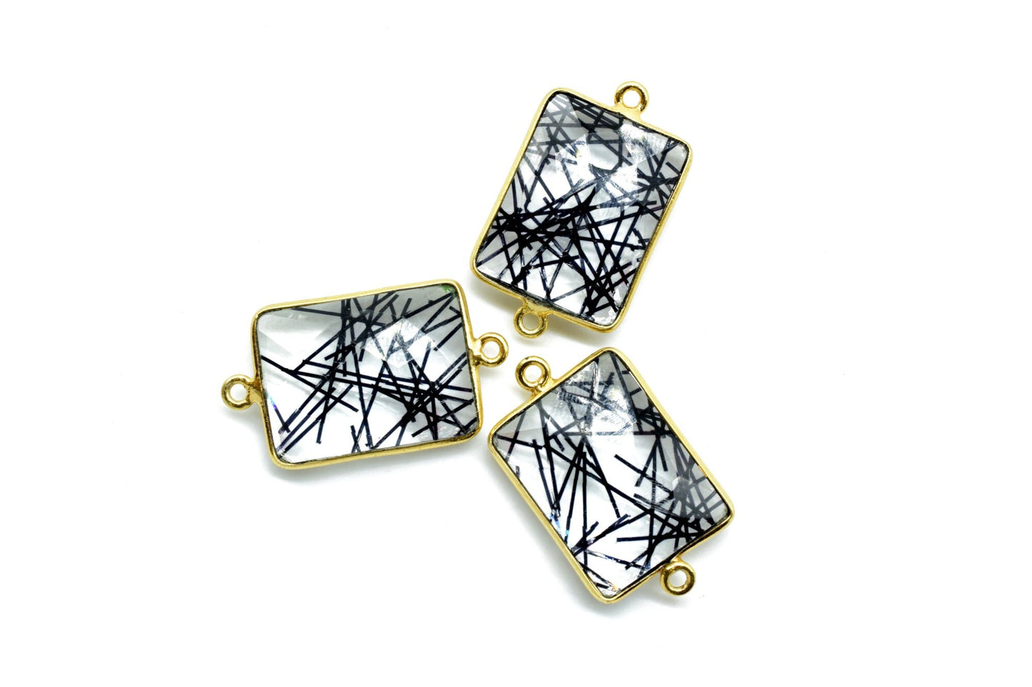 Black Rutile 15x20mm Rectangle shape double bail charm,Black Rutile Stone Pendant Charm,Black Rutile Double Bail Connectors,Cushion charms