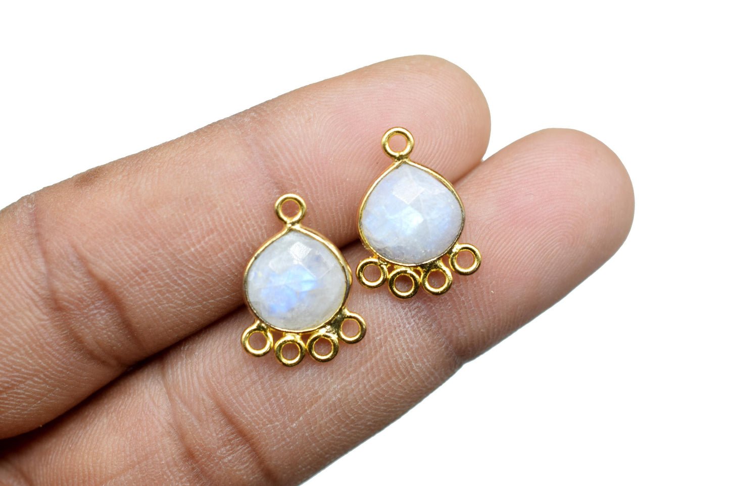 Moonstone Heart Shape Pendant/Gold Plated Charms Jewelry/Handmade Connector Jewelry/Connector Charms/Station Bezel Link Supplies/Bday Gift