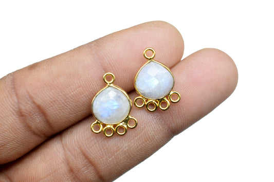 Moonstone Heart Shape Pendant/Gold Plated Charms Jewelry/Handmade Connector Jewelry/Connector Charms/Station Bezel Link Supplies/Bday Gift