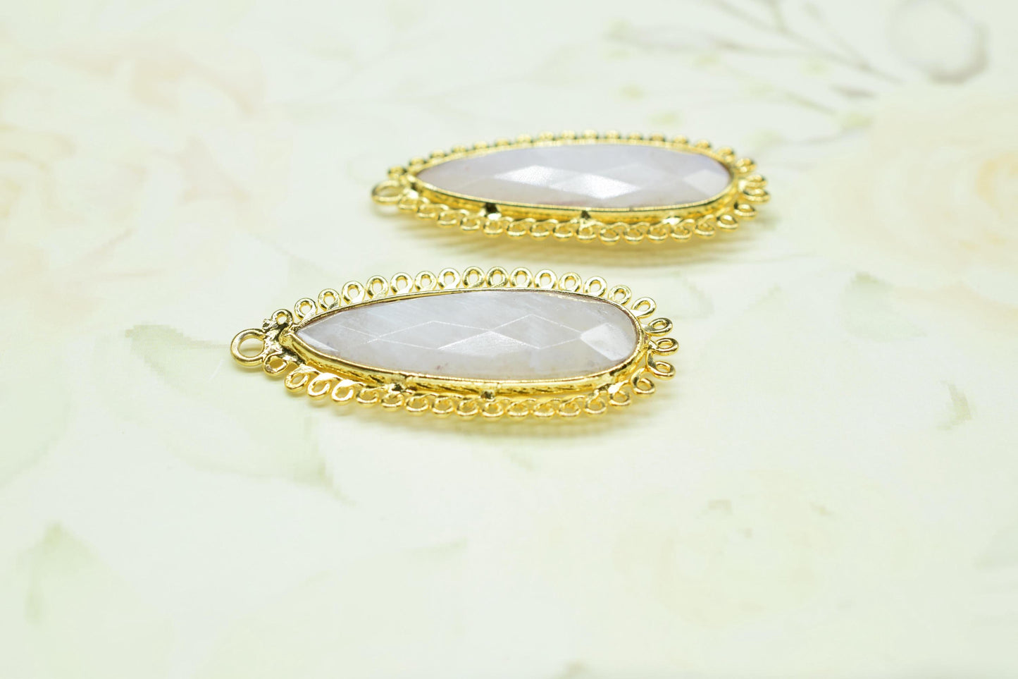 Moonstone 10x30mm Teardrop Bezel Charm,Single Bail Pendant,Handmade Jewellery Connectors,Gemstone Brass Component,Handmade Connector,Gift