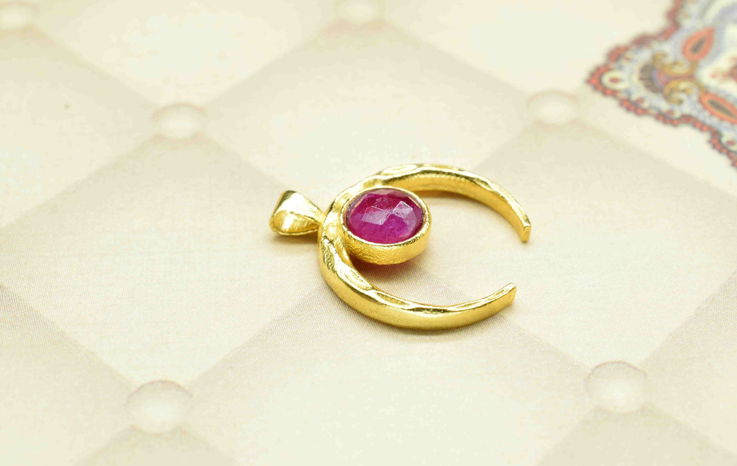 Ruby , Single Bail Charm , Ruby  Connector Pendant , Gold Plated Connectors , Single Bail Gemstone Connector Charm