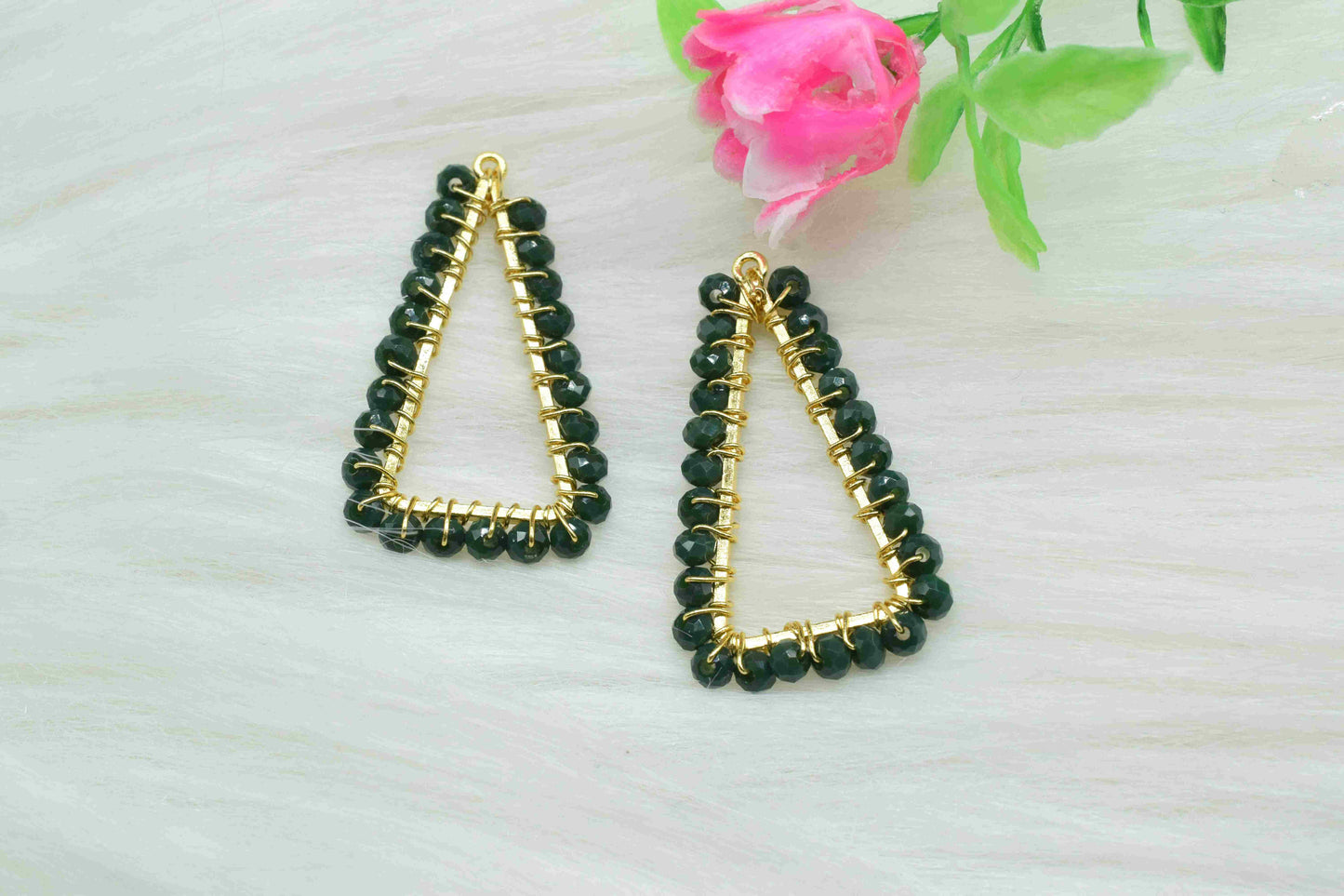 Green Agate Wire Wrapped Triangle Shape Earrings,Connector Earring,Gemstone Components,Finding Necklace,Component Jewelry,Handmade Connector