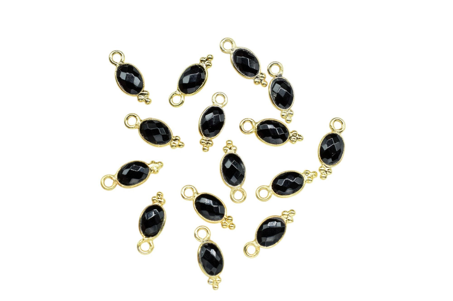 Black Onyx Charms Connector/Handmade Jewelry/Gold Plated Connector/Tiny Pendant/Black Onyx Pendant/Oval Shape Connector/Gemstone Charms/Gift