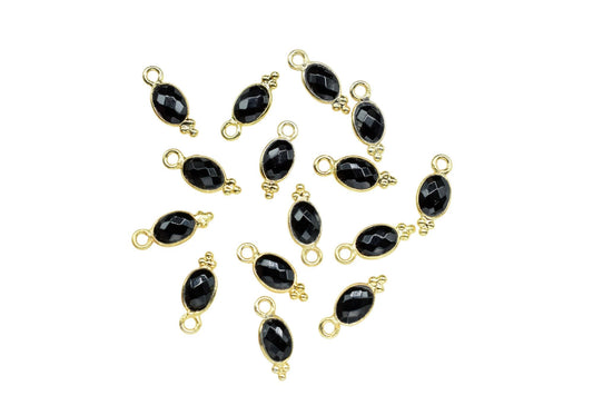 Black Onyx Charms Connector/Handmade Jewelry/Gold Plated Connector/Tiny Pendant/Black Onyx Pendant/Oval Shape Connector/Gemstone Charms/Gift