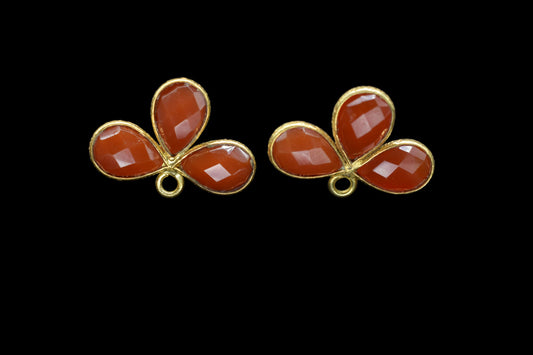 Carnelian Gemstone Earring Connector/Gold Plated Jewelry/Carnelian Handmade Jewelry/Bezel Component/Jewelry making Stone/Pear Shape/Gift