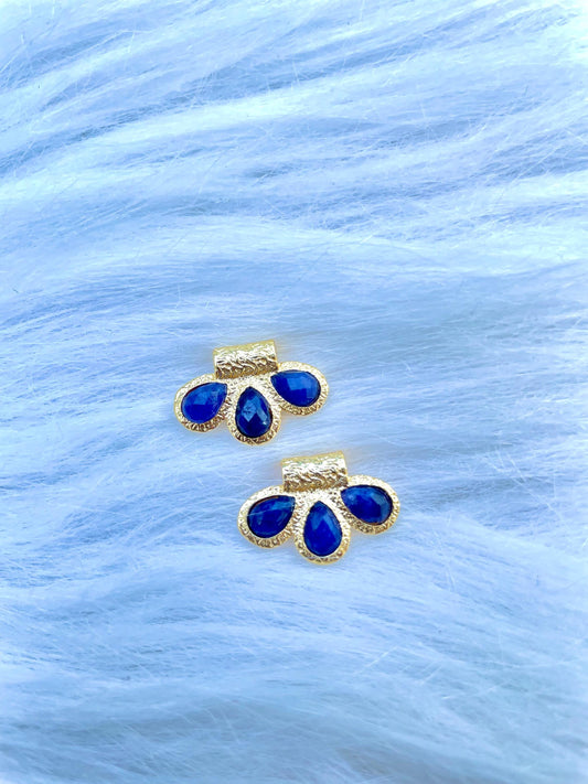 Blue Sapphire Connector Charms/Gold Plated Pendant/Handmade Jewelry/Three stone Pendant/Women Jewelry/Brass Connector Jewellery/Bday Gift