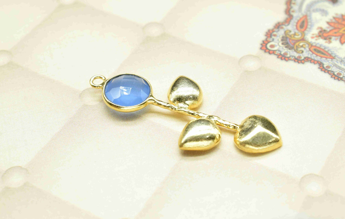 Blue Chalcedony  Round Shape Pendant , Blue Chalcedony Single Bail Charms  , Genuine Gemstone Charms , Gold Plated Gemstone Connectors ,
