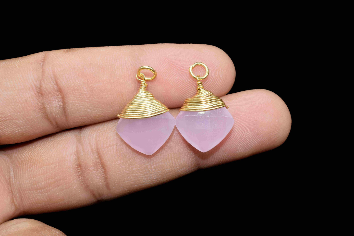 Pink Chalcedony Square Faceted Connector,Gemstone Wire Wrapped Pendant,Loop Connector,Pendant Jewelry,Wire Wrapped Necklace,pink Quartz gift