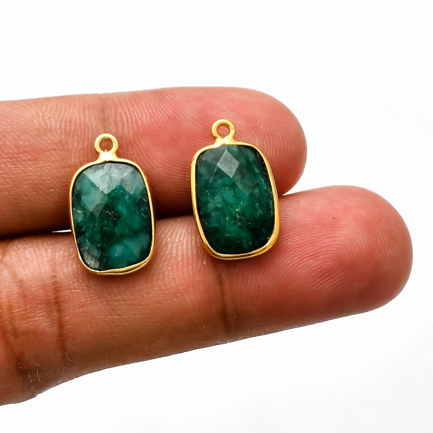Emerald 10x14mm Bezel Charm Pendant,Rectangle Shape Gold Plated bezel,Gold Vermeil Bezel,Emerald jewelry making charm,Gold-Filled bezelcharm