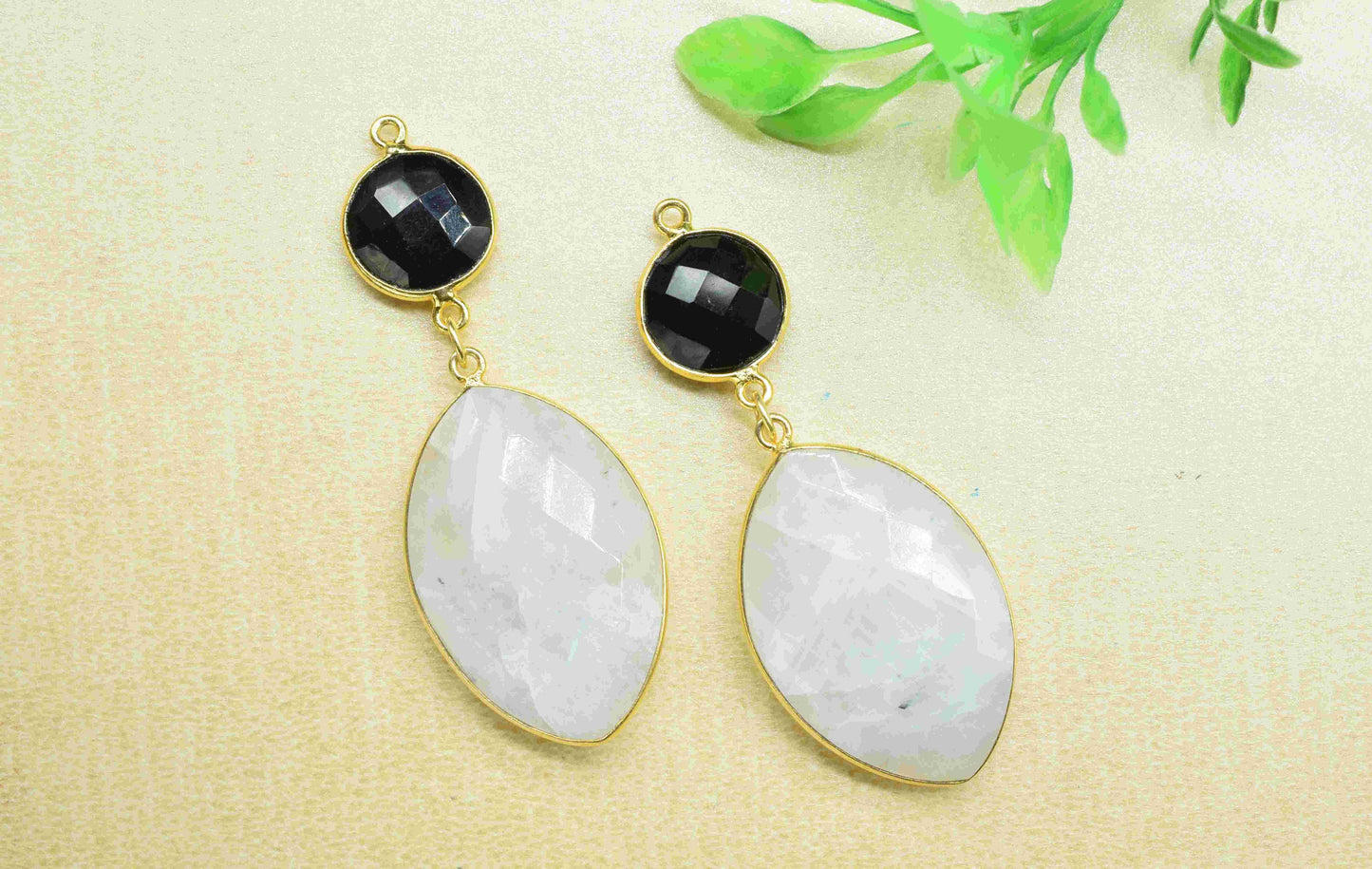 Moonstone Dangle pendants,Handmade jewelry,Black Onyx pendant Charms,Component pendant,Station Link,Multi Gemstone Connector,Bezel Jewelry