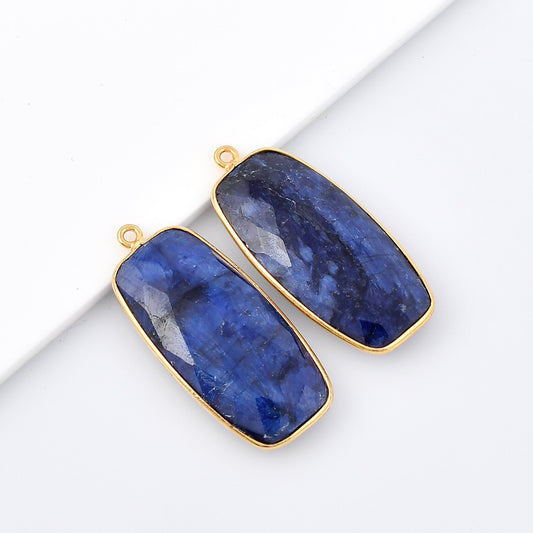 Blue sapphire 14x28mm Bezel Charm Pendant,Rectangle Shape Gold Plated bezel,Gold Vermeil Bezel, jewelry making charm,Gold-Filled bezel charm