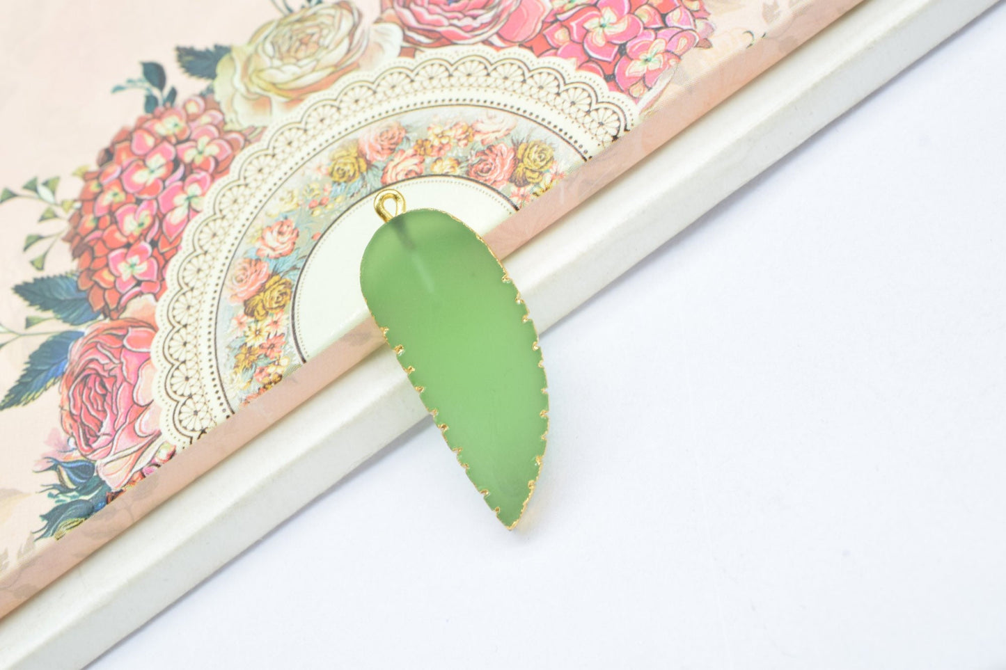 Prehnite Angel Wings Pendant,Single Bail,Handmade Leaf Shape Connector,Necklace Connectors,Prehnite Jewelry,Gemstone Leaf Pendant Necklace