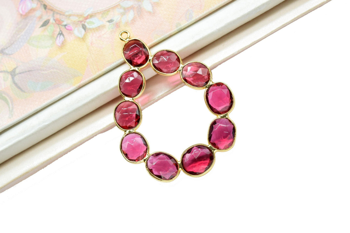 Pink Tourmaline Drops Pendant,Pink Tourmaline Quartz Gold Plating Single Bail Component Earring Jewelry,Pink Tourmaline Charms Jewelry,Gift