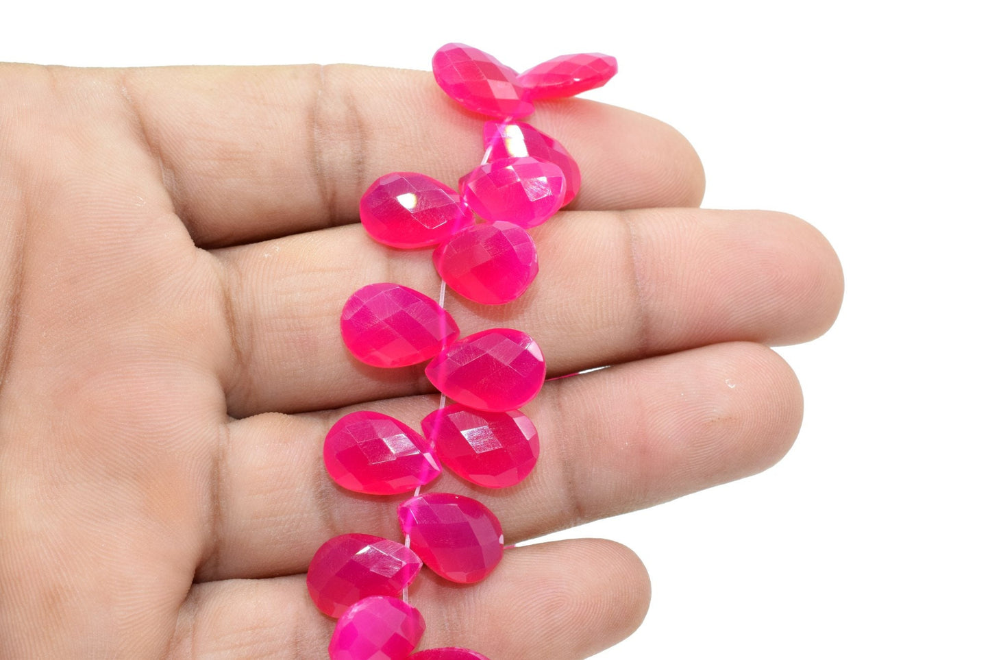 Pink chalcedony Teardrop 9x13mm Briolettes,Pink chalcedony Side drilled Briolette,Handmade Briolette,Hot Pink Chalcedony Teardop briolettes