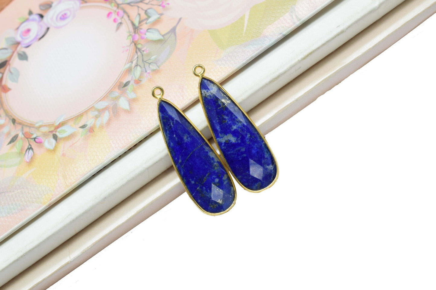 Lapis Lazuli 10x30mm Charm, Lapis Lazuli Pendant,Gemstone Pendant, Dainty Charms,Teardrop Pendant, Lapis Lazuli Connectors, Gemstone Charm