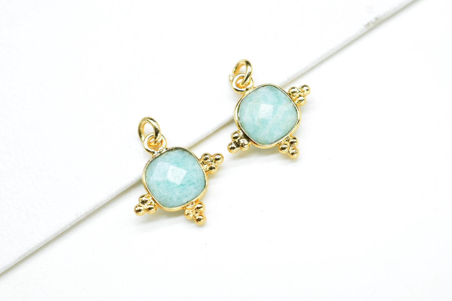 Amazonite 8mm Cushion Bezel charm/Station Bezel Link Supplies/Amazonite Jewelry Making/Square Pendant//Gemstone Connector Pendant