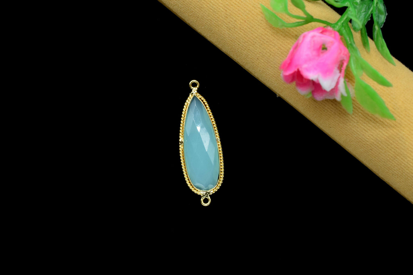 Aqua Chalcedony Gemstone 10x30mm Teardrop Shape Charm,Aqua Chalcedony Connector jewelry supplies,Chalcedony Double Bail Pendant Jewelry,Gift