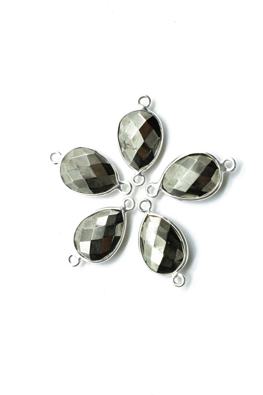 Natural Pyrite 10x14mm Pear Double bail connectors,Pyrite silver connectors,Pyrite silver Plated bezel, Pyrite jewelry making charms,Pyrite