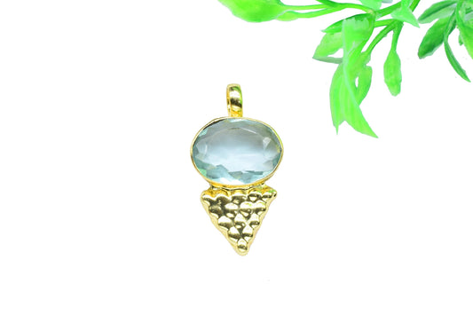 Aquamarine Pendant Charm,Loop Pendant,Brass Pendant,Vermeil Pendant Jewelry,Gemstone Handmade Carft,Designer Pendant,Statement Pendant,Gift