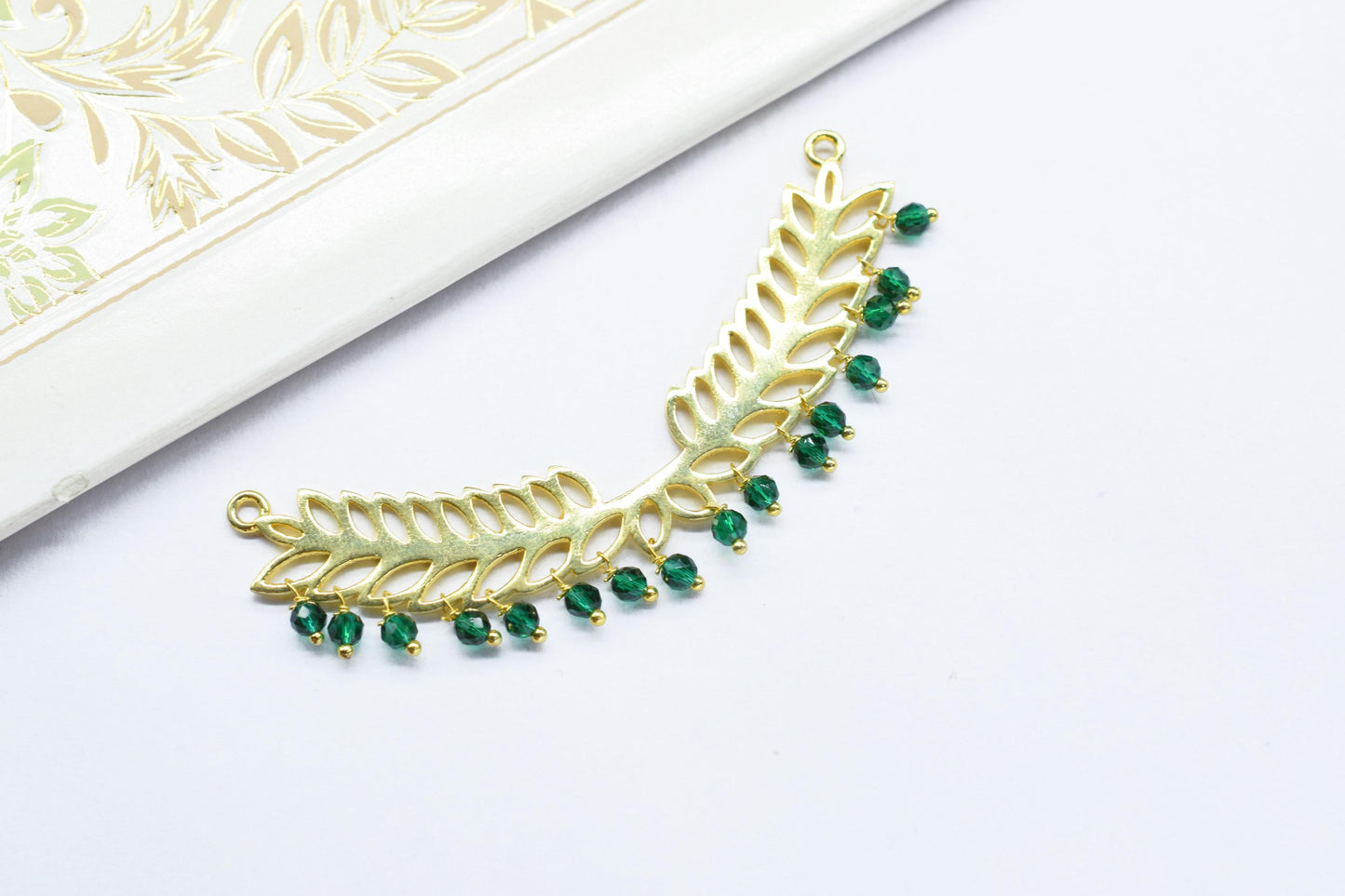 Emerald Quartz Beads Dangle Charms,Wedding Hair Vine Connectors,Gemstone Leaf Pendant Necklace,Component Leaf Charms,Handmade jewelry,Gift