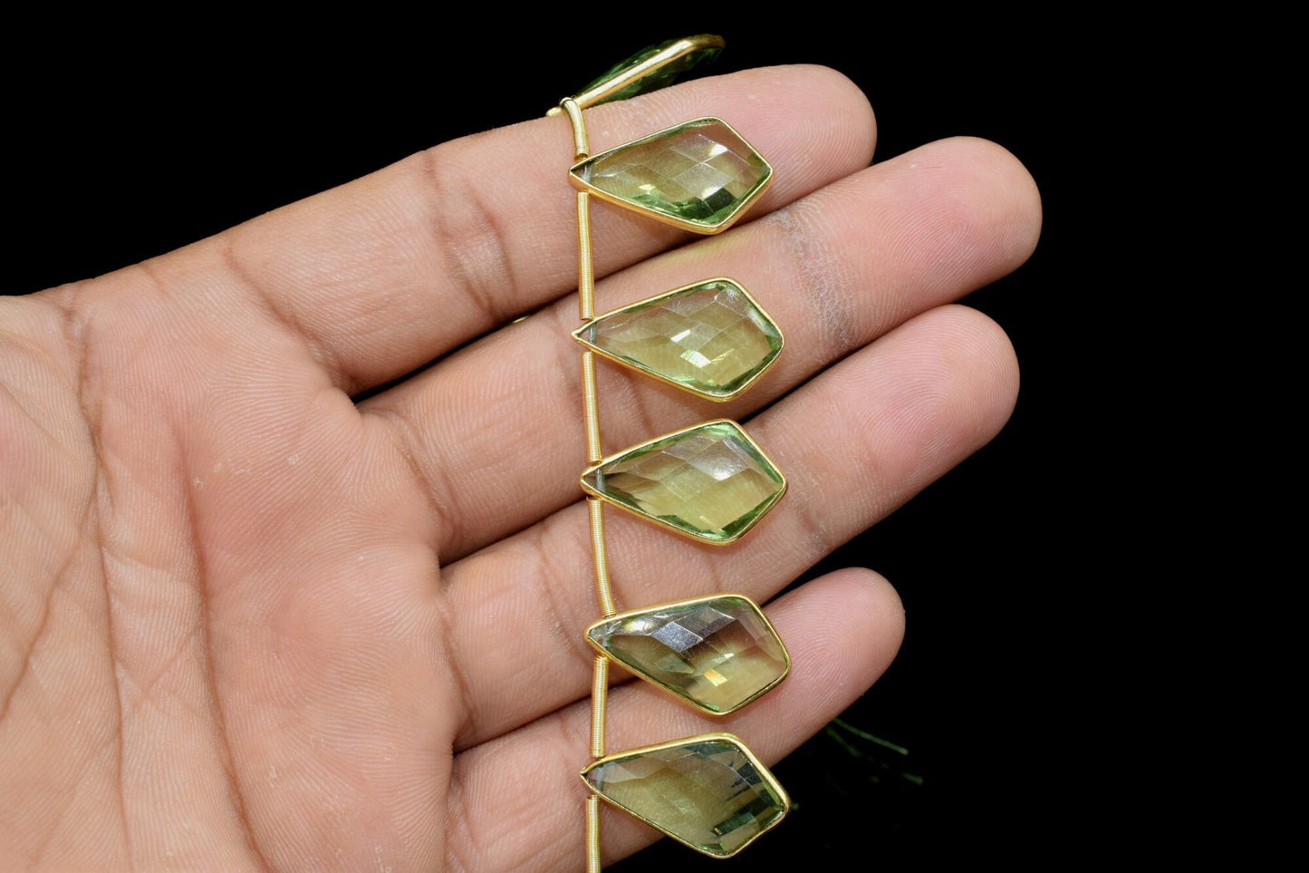 Green Amethyst 12x20mm Gold plated 11 pieces strand, Handmade Gemstone Connectors, Amethyst Single Bail Connectors, Charms Making Jewelry