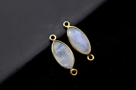 Moonstone 8x16mm marquise shape double bail charm,Moonstone marquise Connector Pendant, White Rainbow Bezel Link Double Bail Connector,