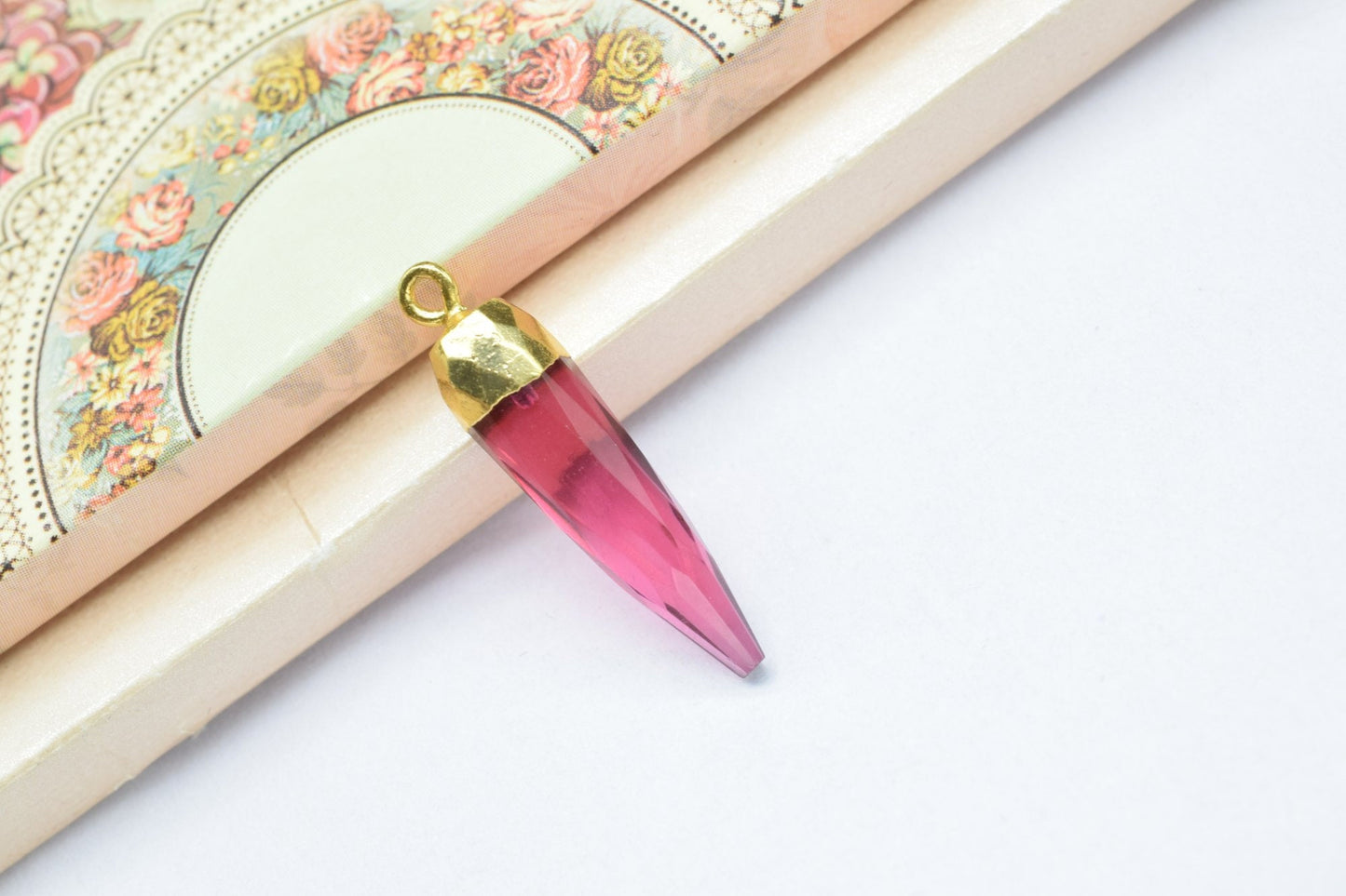 Pink Tourmaline Pencil Pendant,Tourmaline Pendant Jewelry Making Supply,Gemstone Single Bail Connector,Handmade Faceted Spike Pointed Charm