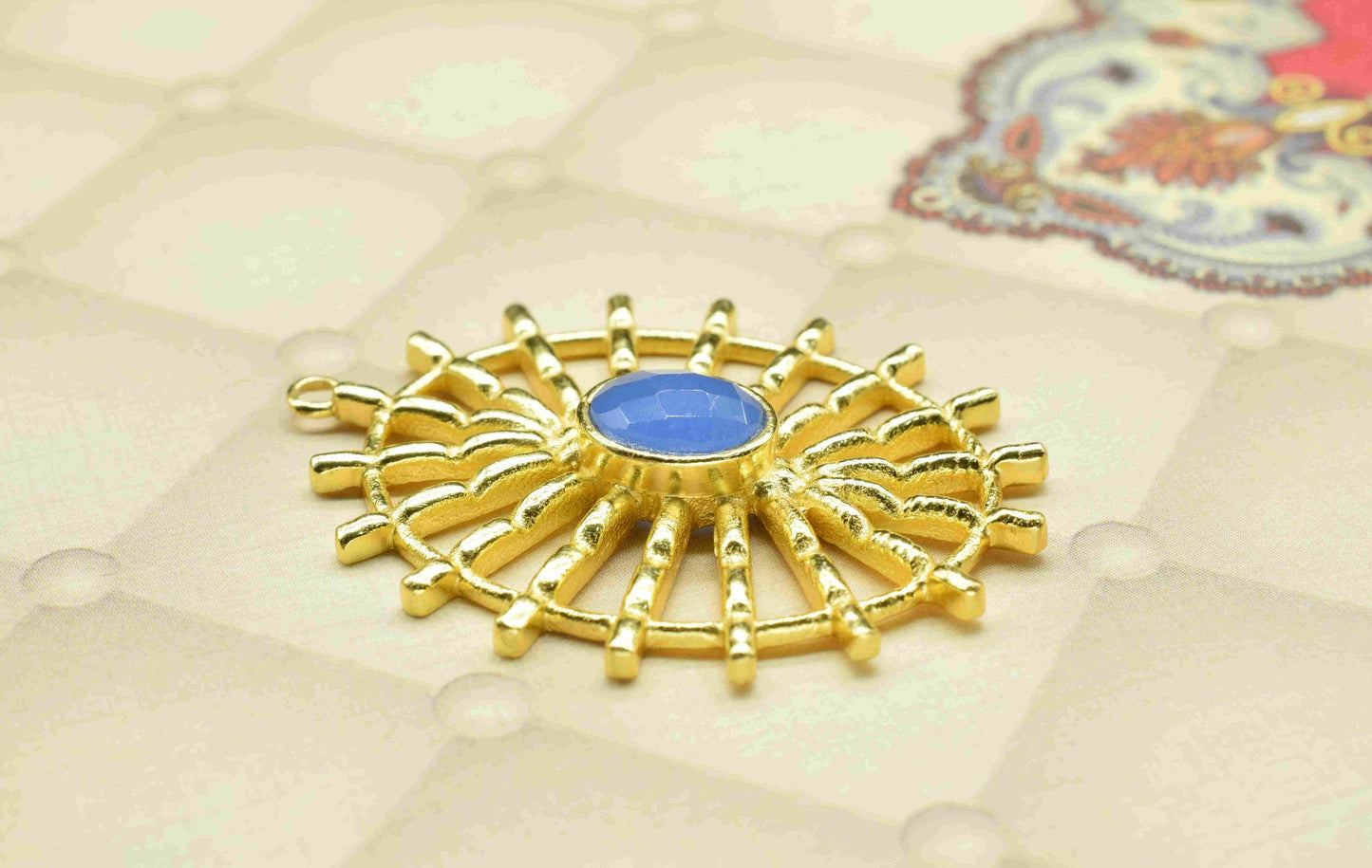 Blue Chalcedony Gemstone Component Single Bail Charm, Blue Chalcedony Connector Pendant,Gold Plated Connectors ,Pendant Jewelry, Earring