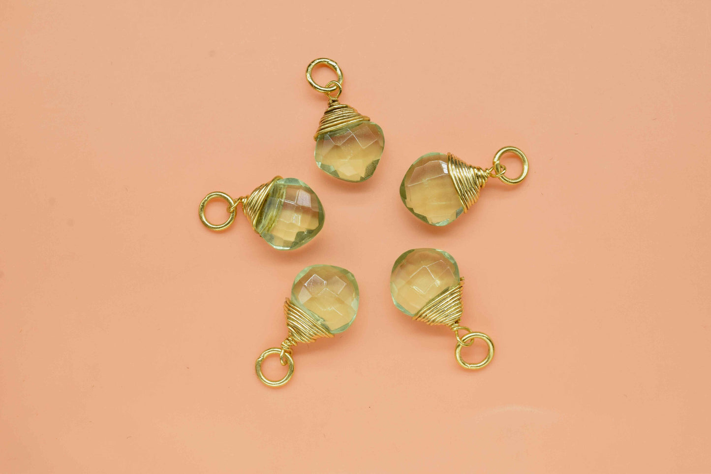 Green Amethyst Wire Wrapped Connectors, 8mm Square Gemstone Connectors,Single Loop Connectors,Green Bezel Pendant,Jewelry Making Supply,Gift
