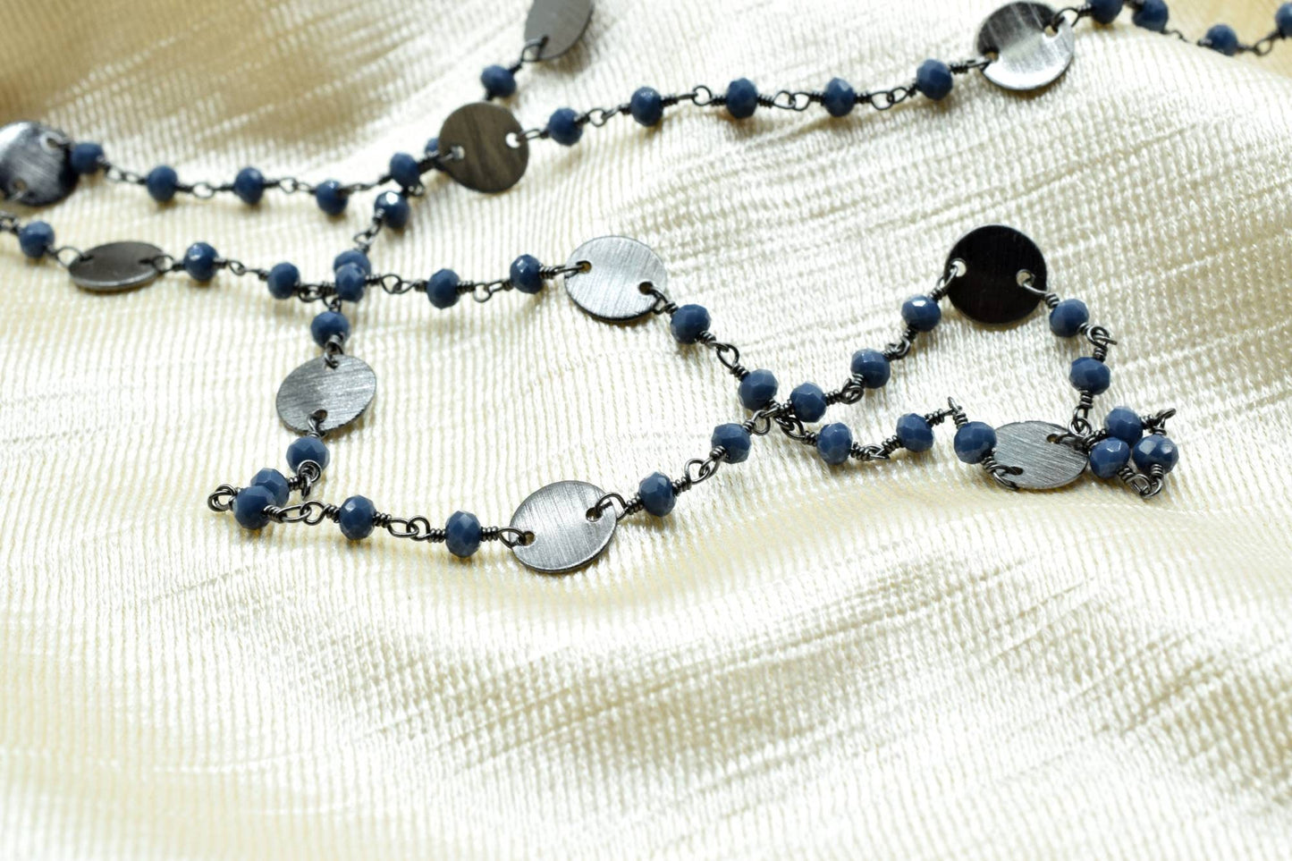 Blue Agate 3mm Beaded Chain,Blue Agate Rosary Chains,Blue Agate Wire Wrap Chain,Brass chain,Jewelry Making Chain,Rosary chain,brass charms