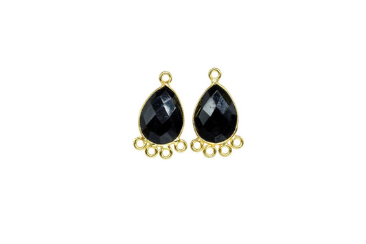 Black Onyx 10x14mm Teardrop Bezel Charm/Charms Connector/Handmade Jewellery Connectors/Gemstone Brass Component/Women Jewelry/B'day Gift