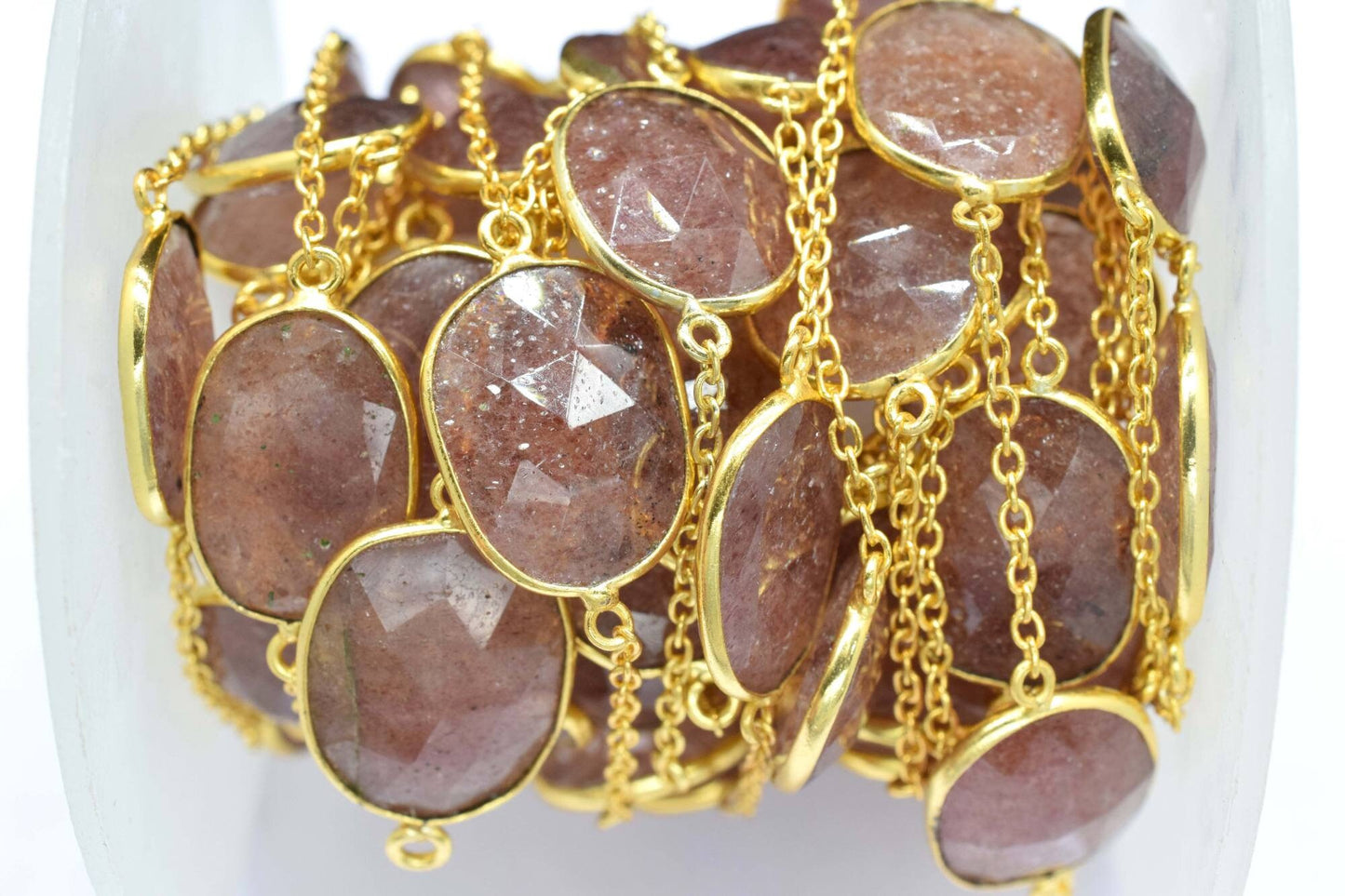 Pink Strawberry Faceted Bezel Connector, Pink Strawberry Bezel Chain, Free Size Gemstone Connector Jewelry, Strawberry Bezels Jewelry Making