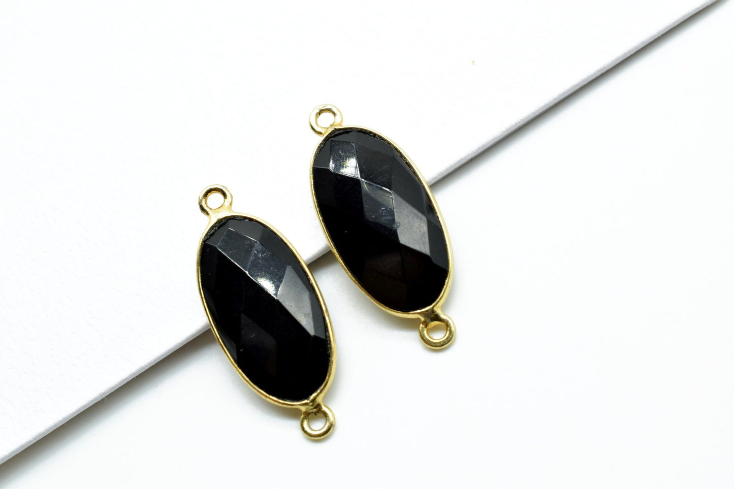 Black Onyx 10x20mm Oval shape double loop connector,Black Onyx faceted Oval Pendant,Gemstone Charm,Gemstone Pendant,Black onyx Dainty Charms