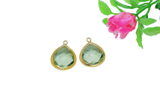 Green Amethyst Quartz 14mm Heart Shape charms,Green Amethyst Brass connector Gold Plating Jewelry Making Charms,Amethyst Single Bail Pendant