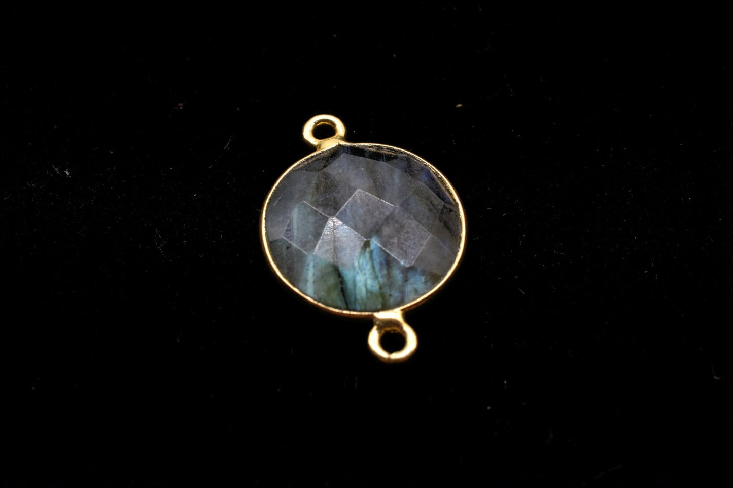 Labradorite 14mm Round double bail connectors,Labradorite Pendant,Faceted Labradorite bezel link,Gemstone Charm,Gemstone Pendant,Round charm