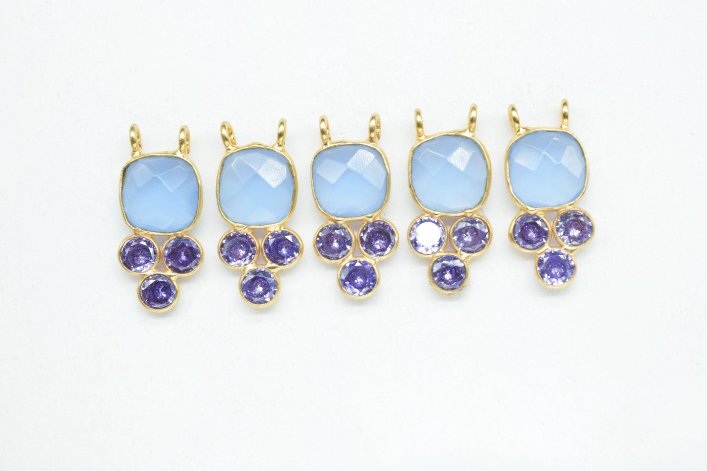 Blue Chalcedony 8mm Cushion shape Bezel charms,Blue Chalcedony Pendant,Gemstone connector,Chalcedony Jewelry,Cubic zirconia Bezel charm,p001